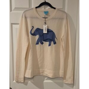 Two Bees Cashmere Elephant Sweater XL Ivory Blue 100% Cashmere NWT $312